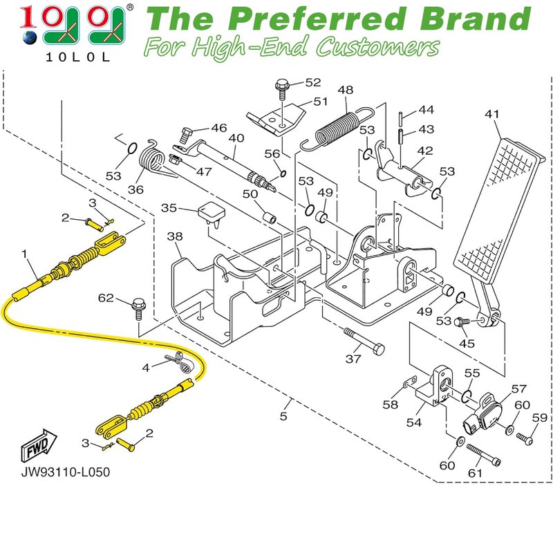 10L0L Golf Cart Brake Cable (37.45" Long with Pin Clevis Clip) Fits Yamaha G29 Electric Drive 2007-up and G29 2007 G&E OEM JW2-F6341-31