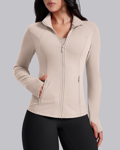AVGO Women's Workout Jacket - Lightweight Athletic Zip-Up with Pockets & Thumb Holes | Slim Fit Running Top