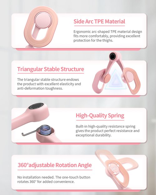 SirDone Thigh Master Kegel Exerciser - 360° Adjustable Thigh & Pelvic Floor Strengthener, Multi-Function Home Gym Equipment for Women's Inner Thigh, Hip, Leg and Arm Workouts (Pink)