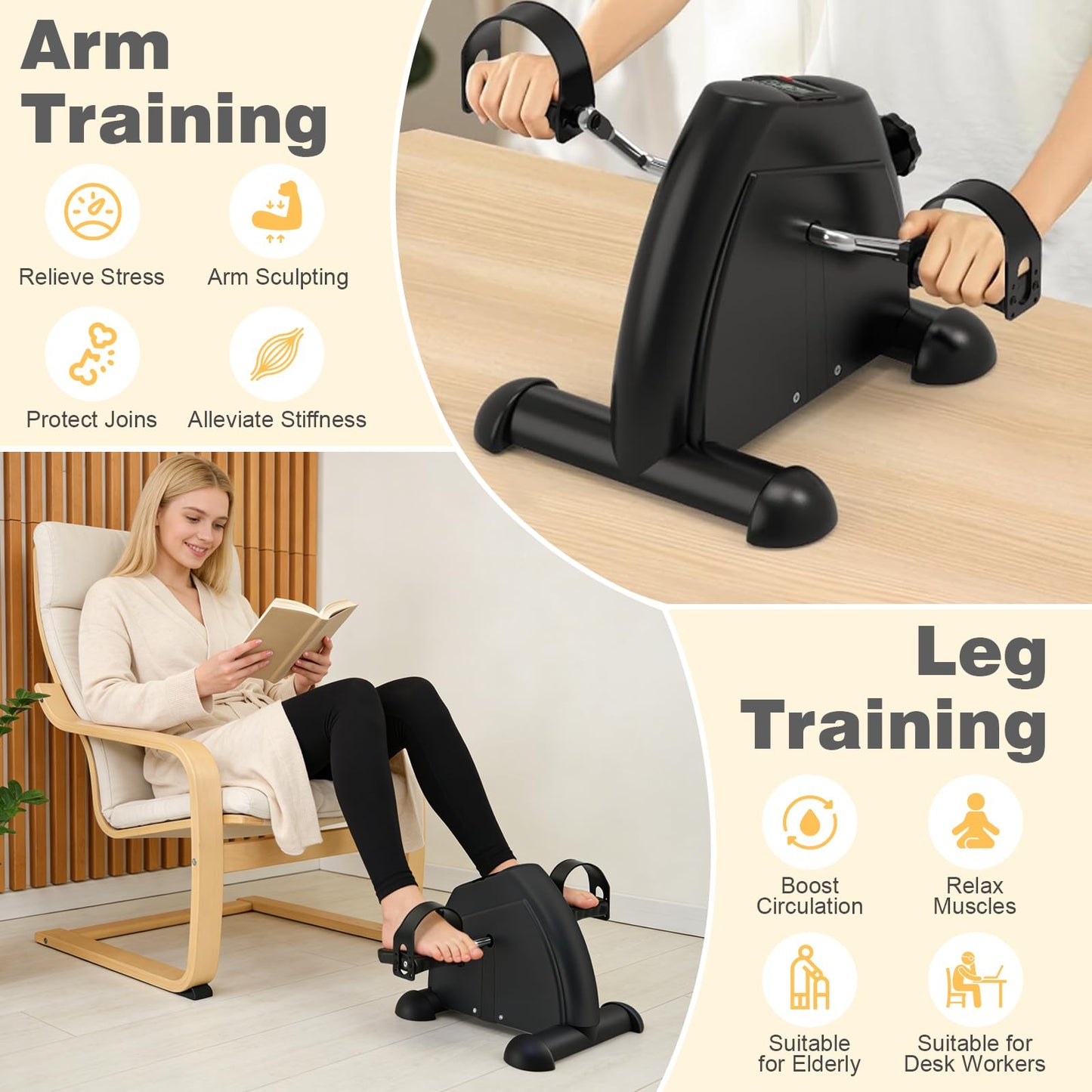Mini Exercise Bike: Portable Under Desk Bike Pedal Exerciser Foot Cycle Arm & Leg Pedal Exerciser with LCD Screen Displays & Adjustable Resistance for Home/Office