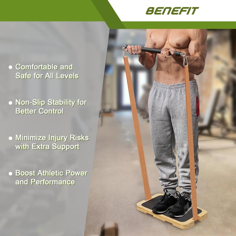 Resistance Band Foot Plate - Heavy-Duty Bamboo Fitness Board for Resistance Band Training Platform, Stretching, Balance & Flexibility Exercise for Home Gym, Non-Slip, 1000 lbs Capacity