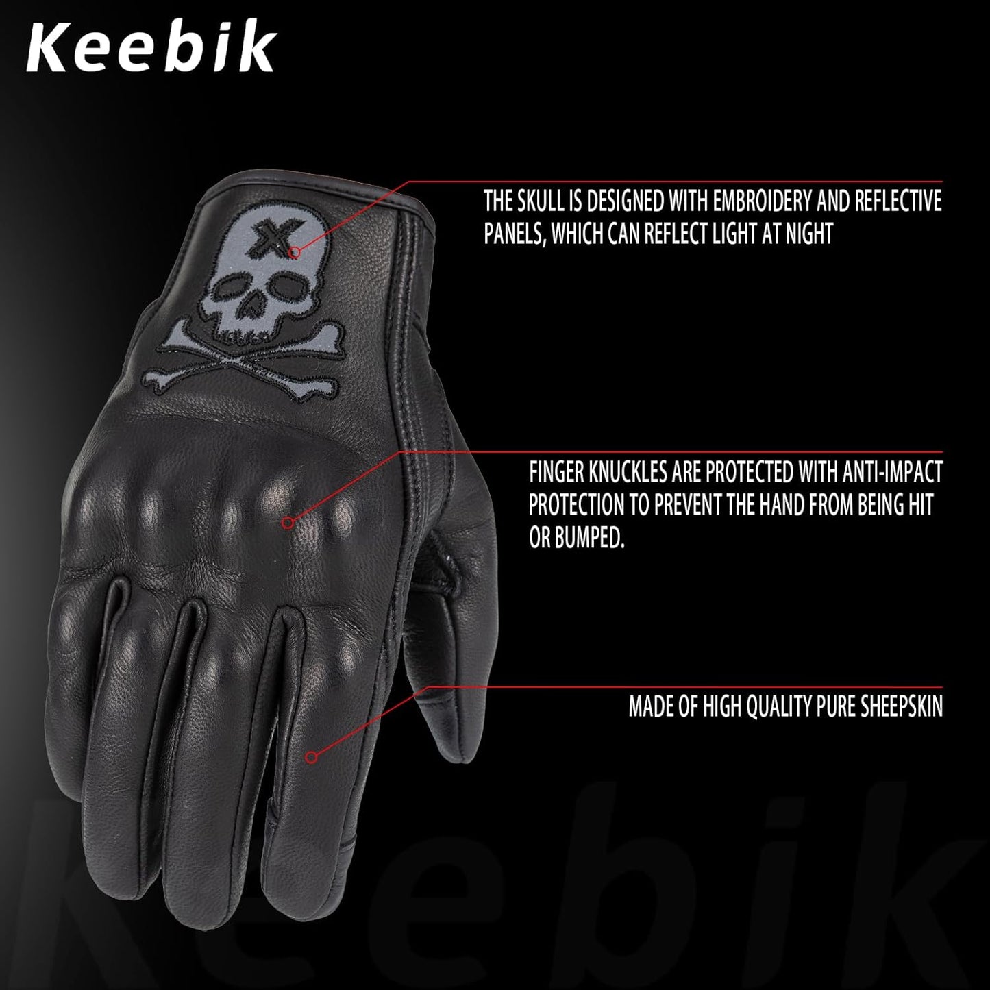 Skiennix Goatskin Leather Motorcycle Racing Gloves - Reflective Skull Design | Touchscreen for Men & Women