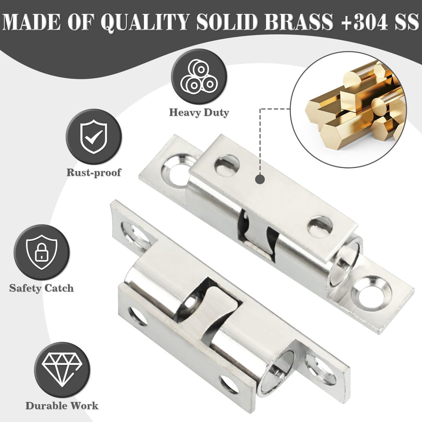 Alise Double Roller Catch Cabinet Latches,Adjustable Double Ball Tension Roller Catch Latch Brass Cabinet Door Latch,67mm Solid Metal Cabinet Latches and Catches,Pack of 4,Silver