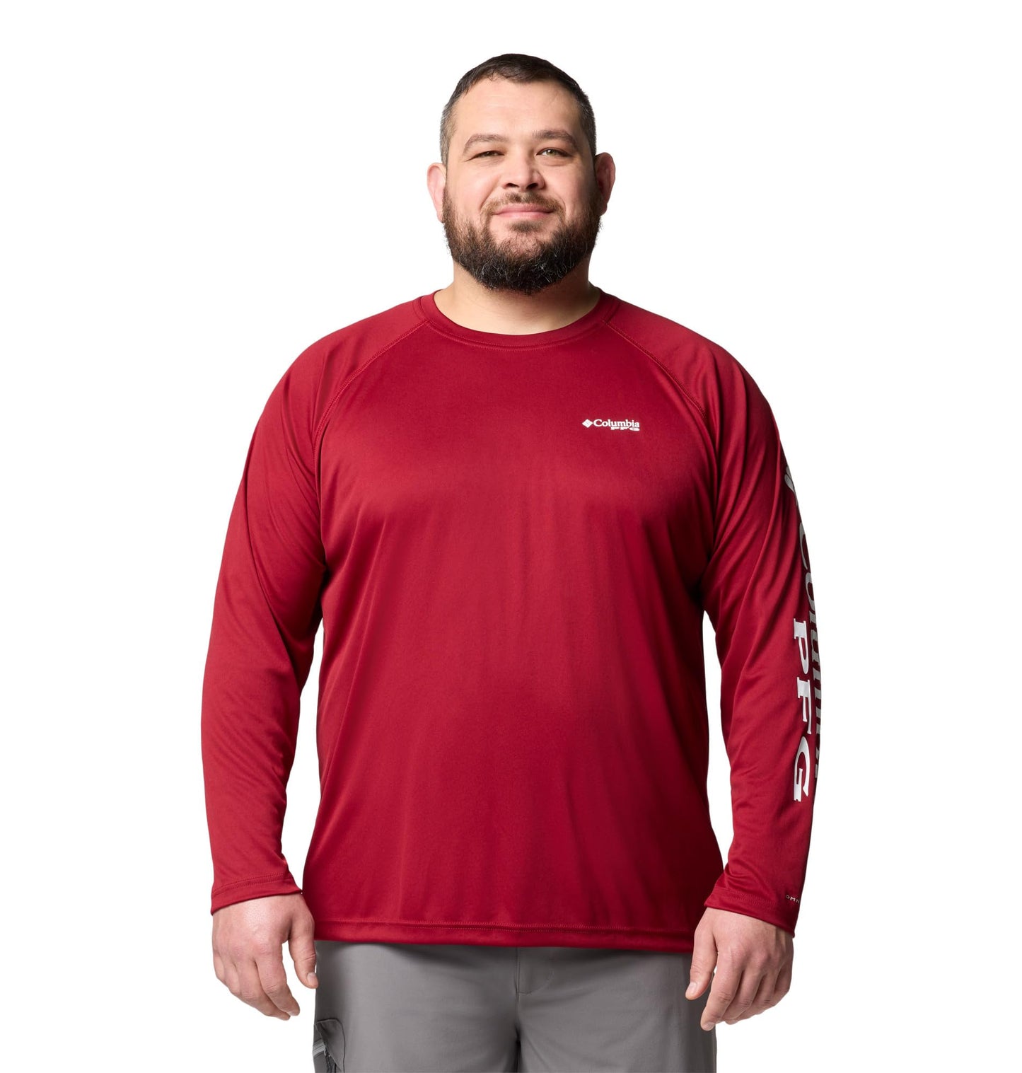 Columbia Men's PFG Terminal Tackle Long Sleeve Fishing Shirt, Beet/White Logo, X-Large