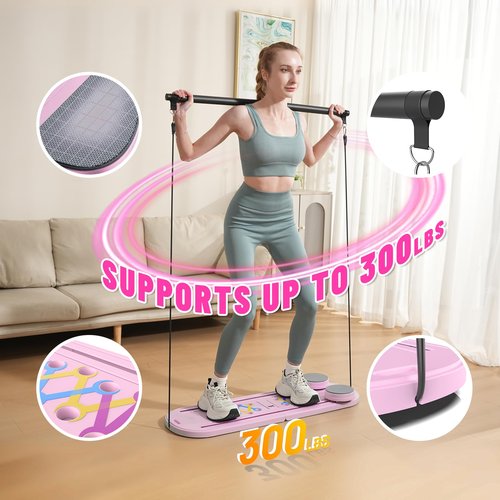 Maksone Pilates Board, Portable Foldable Reformer Training Set for Full-Body Workouts, 6-in-1 Versatile Kit with Multifunctional Ab Roller, Home Core Workout Equipment