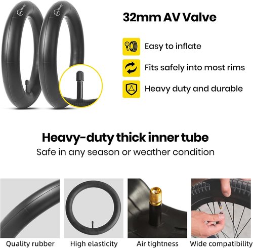 CALPALMY Kids Bike Inner Tubes - 12" to 28" Sizes, 2-Pack, Fits 1.75/1.95/2.125 with Schrader Valve