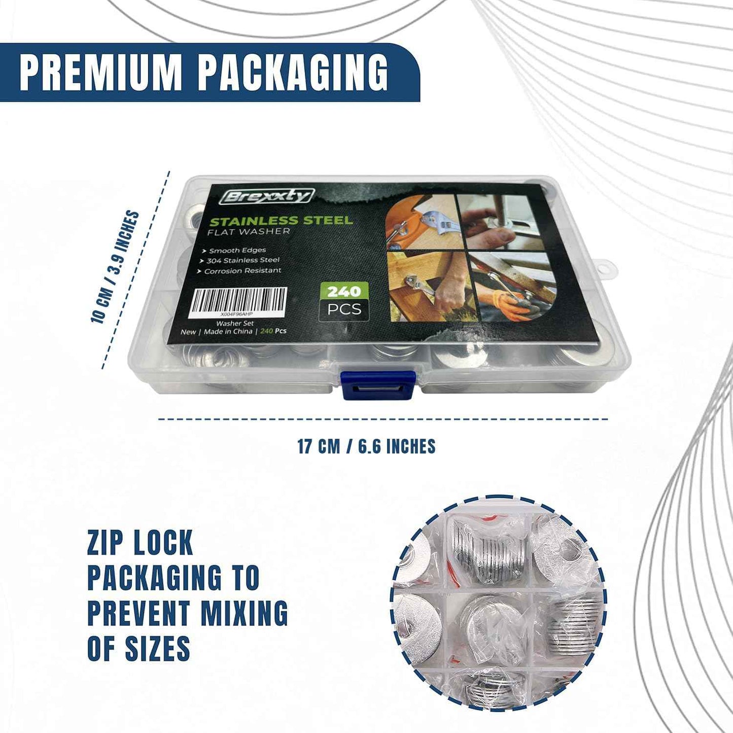 304 Stainless Steel Fender Washers for Screws - 240 Pcs Flat Washer Assortment Kit Available in 4 SAE Sizes (1/4”x5/4”) (1/4”x1”) (3/8”x3/4”) (3/9”x11/16”) with 1.5mm Thickness