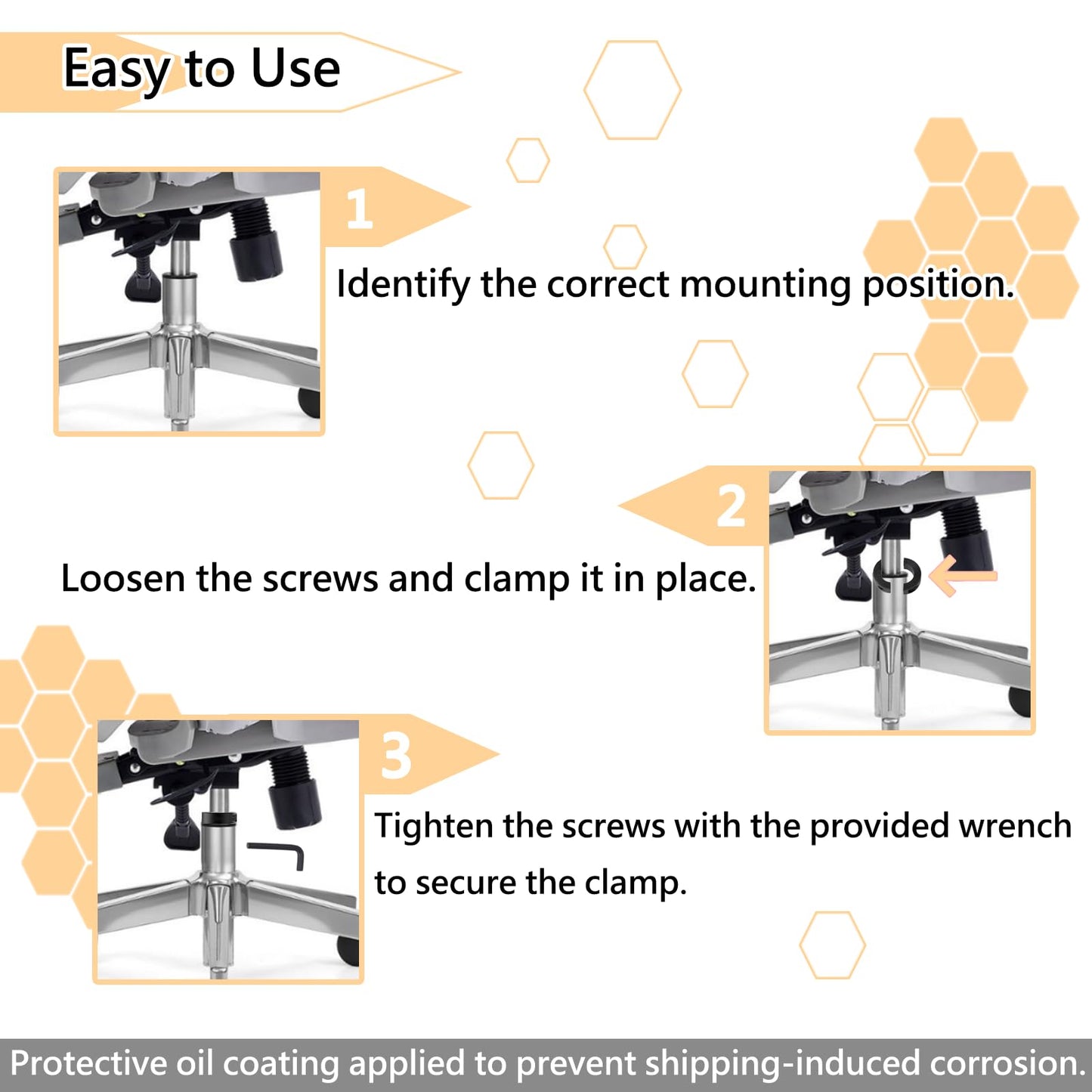 Jayen Steel Office Chair Sagging Fix Clamp - Heavy Duty Height-Lock Bracket for Failed Gas Cylinder, Prevents Chair Sinking (No Replacement Needed) - 2 Pack