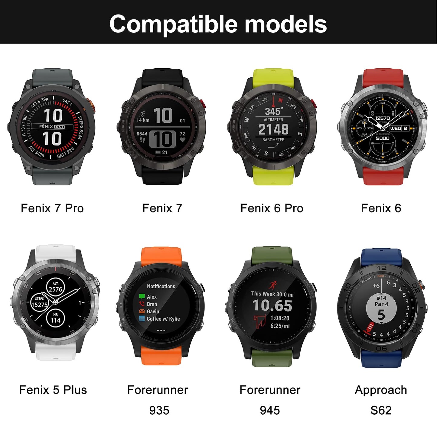 MYSNBKN Compatible with Fenix 7 Band,22mm Easy-fit Silicone Watch Strap Wristbands Replacement for Garmin Fenix 5/Fenix 5 Plus/Fenix 6/Fenix 6 Pro/Fenix 7 Pro/Forerunner 935/Forerunner945/Approach S60