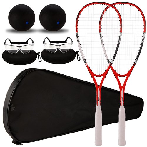 2 Pack Beginner Squash Racquet Set Includes Racquets with Racket Bags Anti Fog Goggles Cases Blue Dot Ball Indoor Gym Sports for Beginners Novice Training Recreational Play
