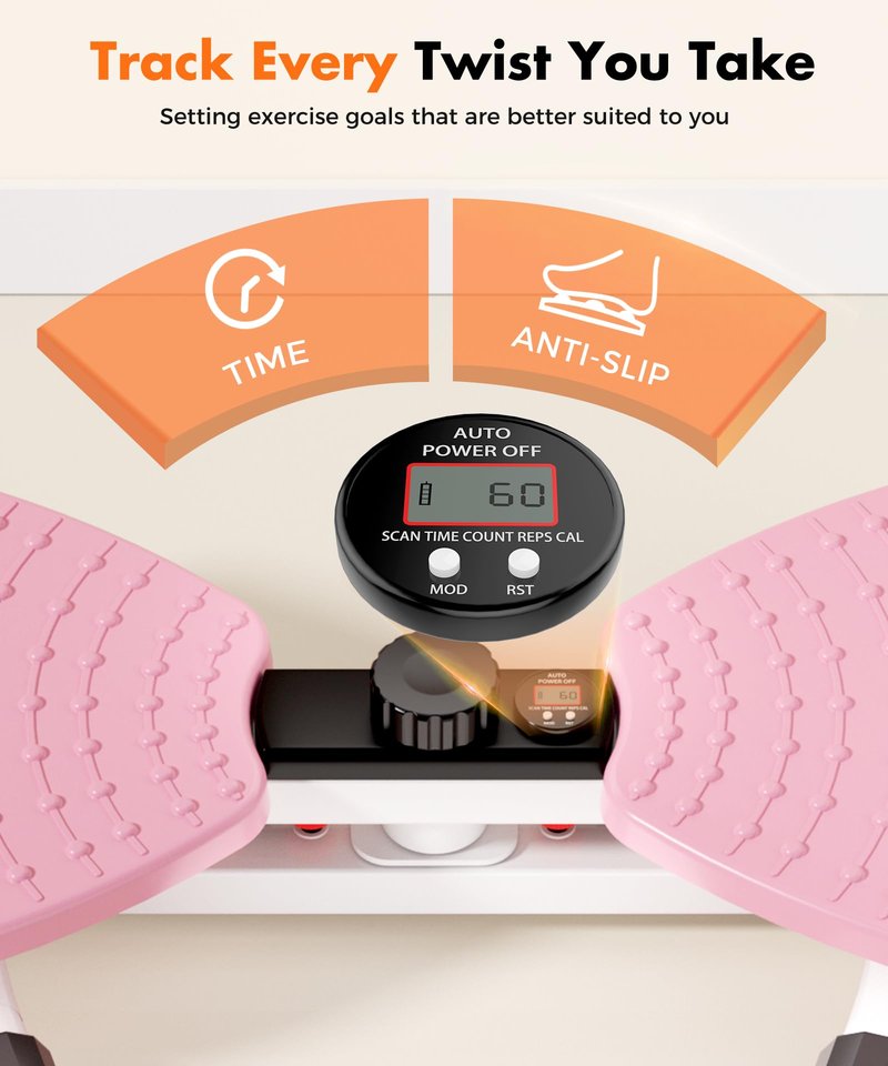 RENRUI Waist Twister Machine Exercise Fitness Tool, Ab Twister Board with the Smart LED Digital Monitor, 300lbS Capacity & 20dB Ultra-Quiet, Anti-Slip Home Gym Workout Equipment for Women Belly Fat