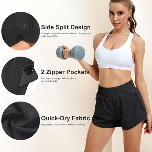CE' CERDR Women's High Waisted Athletic Running Shorts - Elastic with Pockets for Gym & Casual Wear