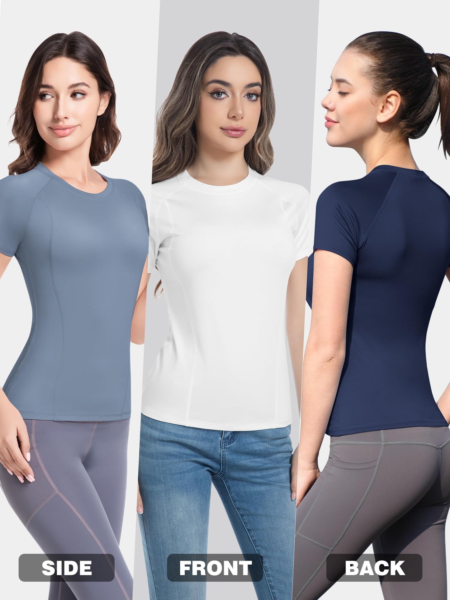 4 Pack Women's Compression Shirt Cool Dry Short Sleeve Underscrub Workout Athletic Tops Baselayer for Yoga Gym Running Small
