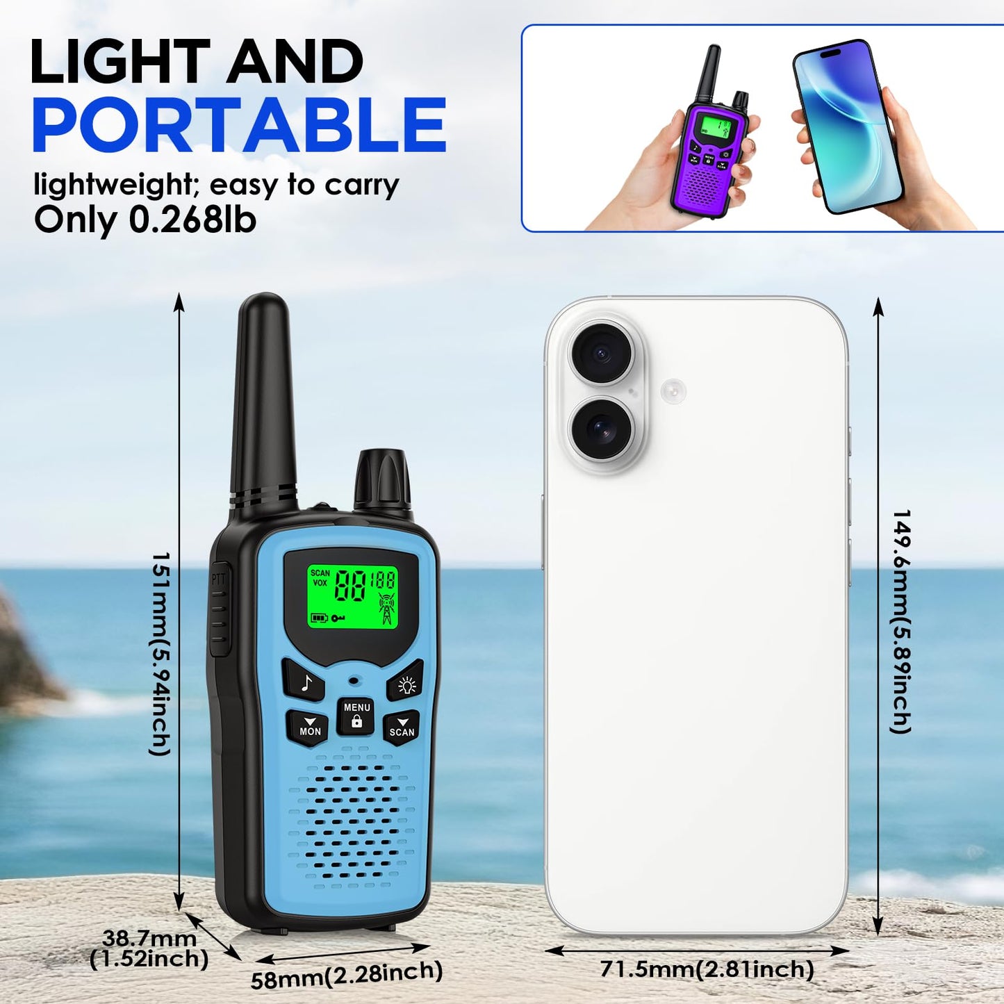 Walkie Talkies for Adults Long Range,Rechargeable Walkie Talkies with 22 FRS Channels,Two Way Radios with LED Flashlight for Hiking Cruises Camping,4 Pack