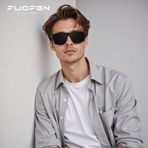 FUOFEN Light Weight Rectangular Polarized Sports Sunglasses with nose pads for Men Women Cycling Driving Fishing UV400 Protection Black sunnies