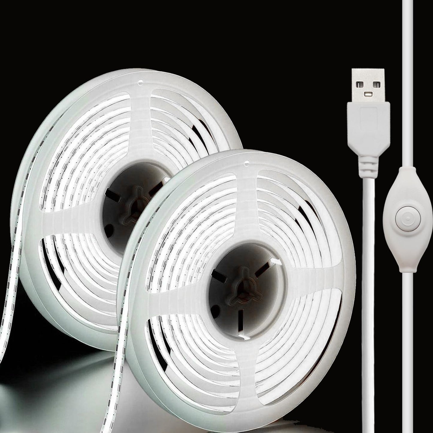 XINGZHI 5V USB LED Strip Lights, 2Pack COB Light Strip White, TV Lights 3.28FT Short LED Strip Light, Flexible Bright 5V Led Strip for Under Cabinet, Kitchen, TV Backlight, Shelves, Displays