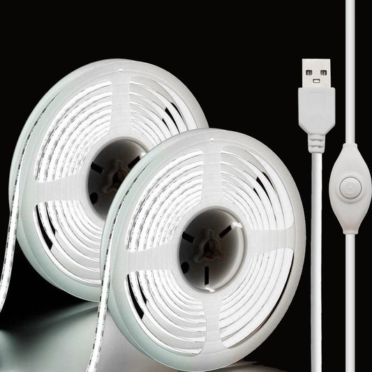 XINGZHI 5V USB LED Strip Lights, 2Pack COB Light Strip White, TV Lights 3.28FT Short LED Strip Light, Flexible Bright 5V Led Strip for Under Cabinet, Kitchen, TV Backlight, Shelves, Displays