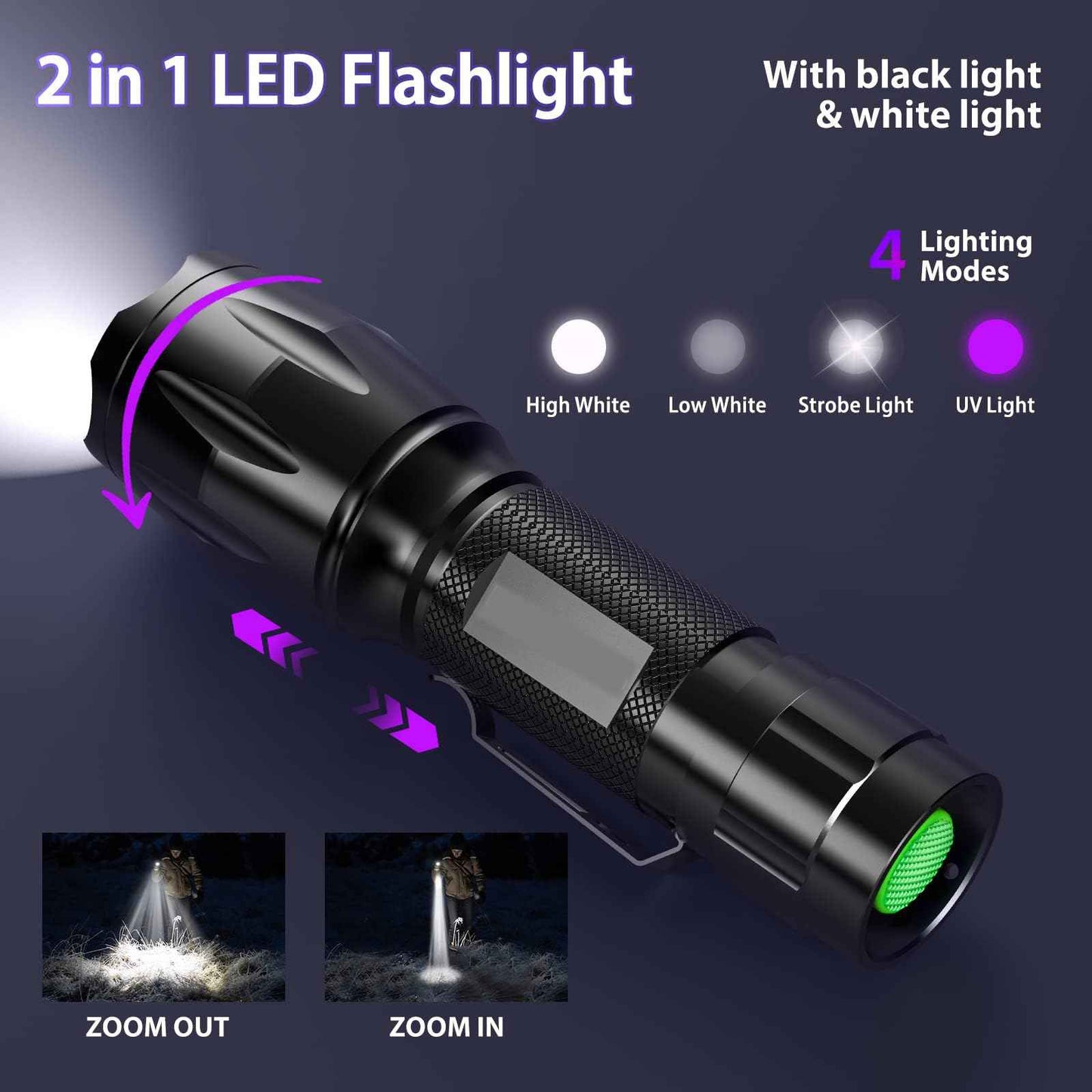 MOWETOO UV Flashlight, Portable Blacklight Flashlight, LED Torch with White and Ultraviolet Light Combo, Black Light Pet Urine Detector for Dog Cat Pee, ID Check, AC Leak, Bed Bug, Rocks, Resin