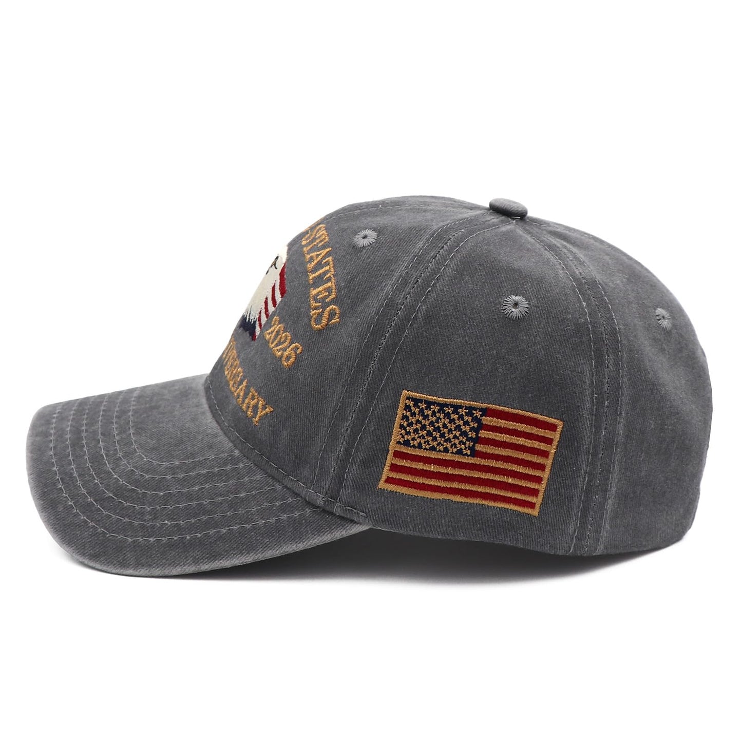 Pusfyeoh 250 Anniversary USA Hat 1776-2026 250th Anniversary Adjustable Embroidery Patriotic Baseball Cap for Men Women Gray