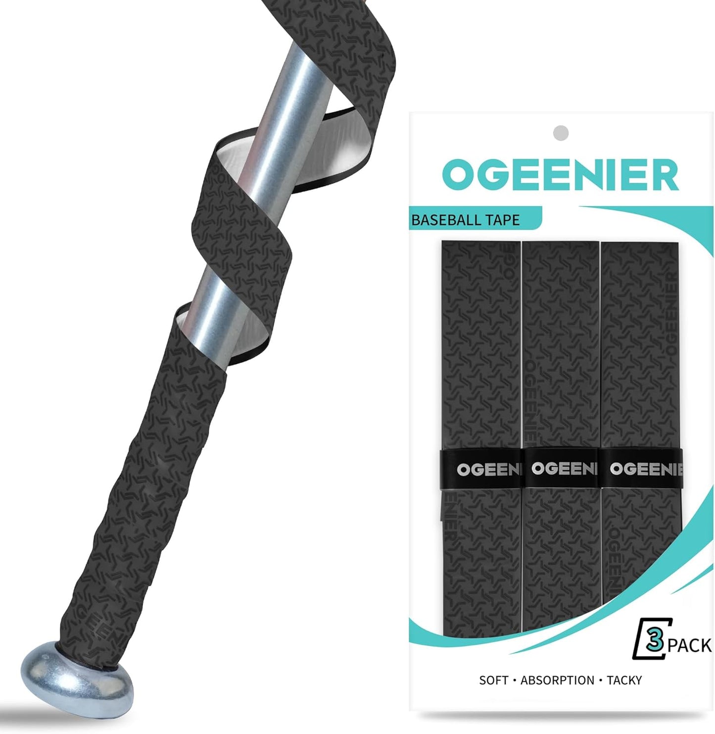 OGEENIER Bat Grip Tape - 1.1mm & 1.8mm Thickness, 3 Pack in Vibrant Colors for Baseball/Softball