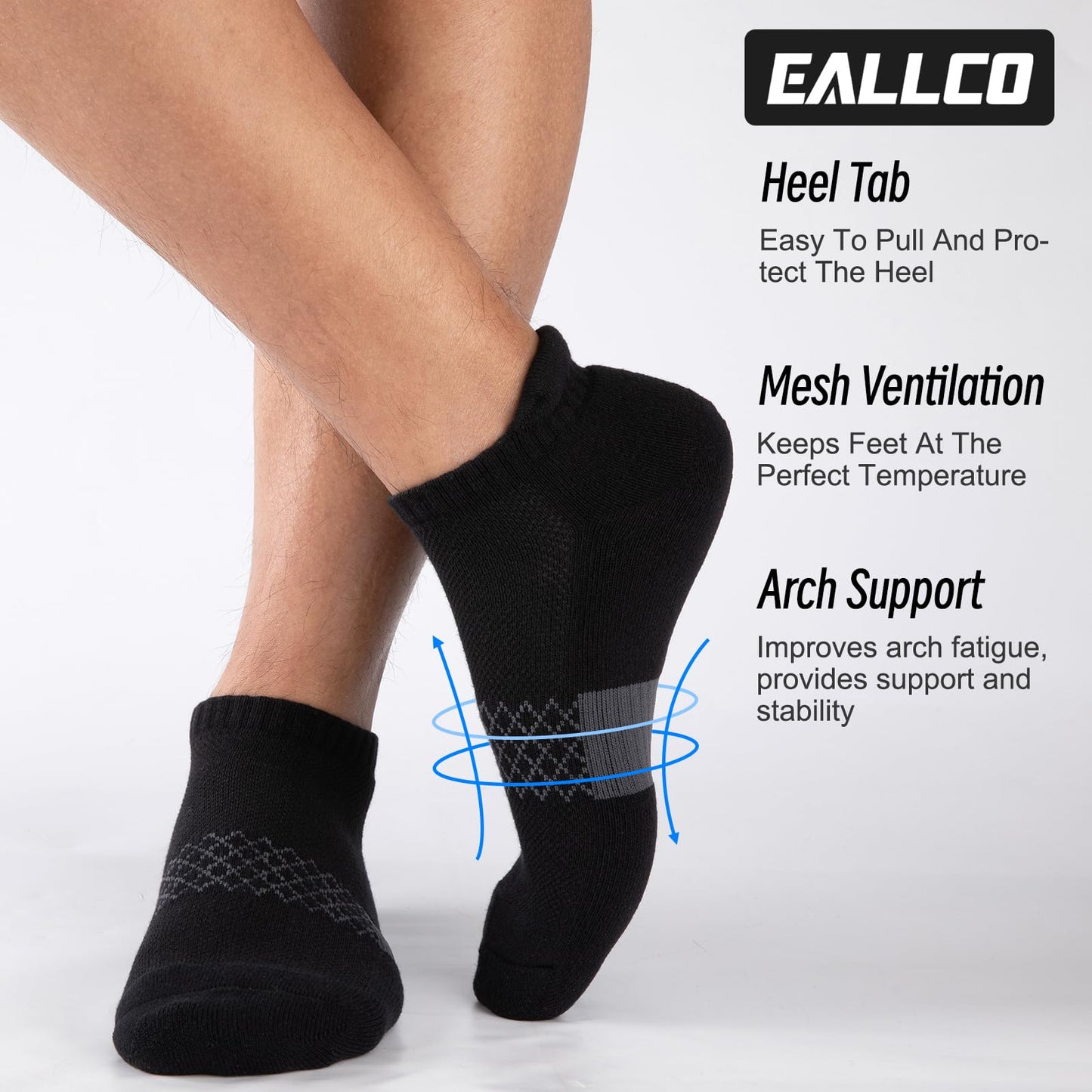 eallco Mens Cotton Ankle Socks Athletic Running Low Cut Breathable Cushioned Sport Tab Short Socks 7 Pairs