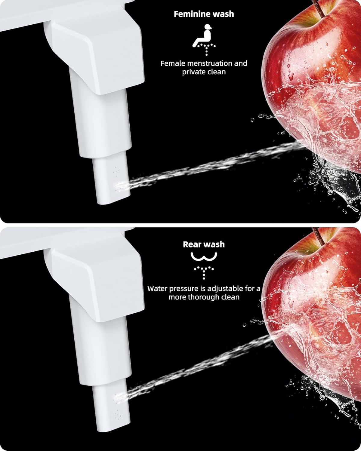 Bidet Attachment for Toilet - Non-Electric Dual Nozzle, Adjustable Water Pressure, Self-Cleaning, White
