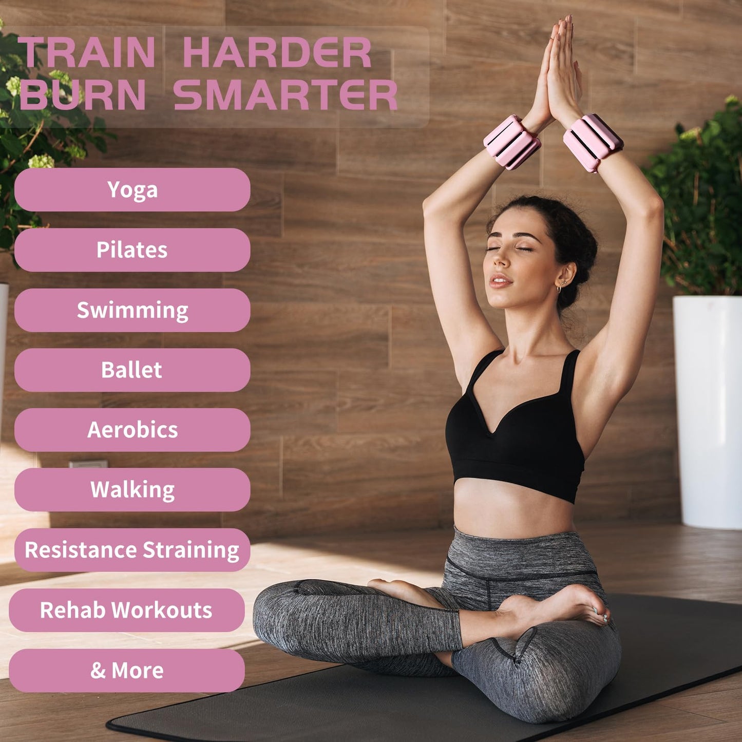 Spectent Ankle & Wrist Weights for Women – Adjustable Silicone Wrist & Ankle Weights, Wearable Arm/Leg Set for Pilates, Yoga, Walking & Strength Training (2lbs Pair Pink)