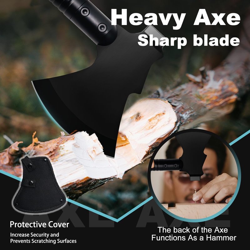 GOJAWAY 20 in 1 Multitool Survival kit, Camping Shovel Military Axe, 55" Trekking Pole Foldable Spade with Portable Bag and Hatchet, for Car Emergency Offroad Entrenching Tool