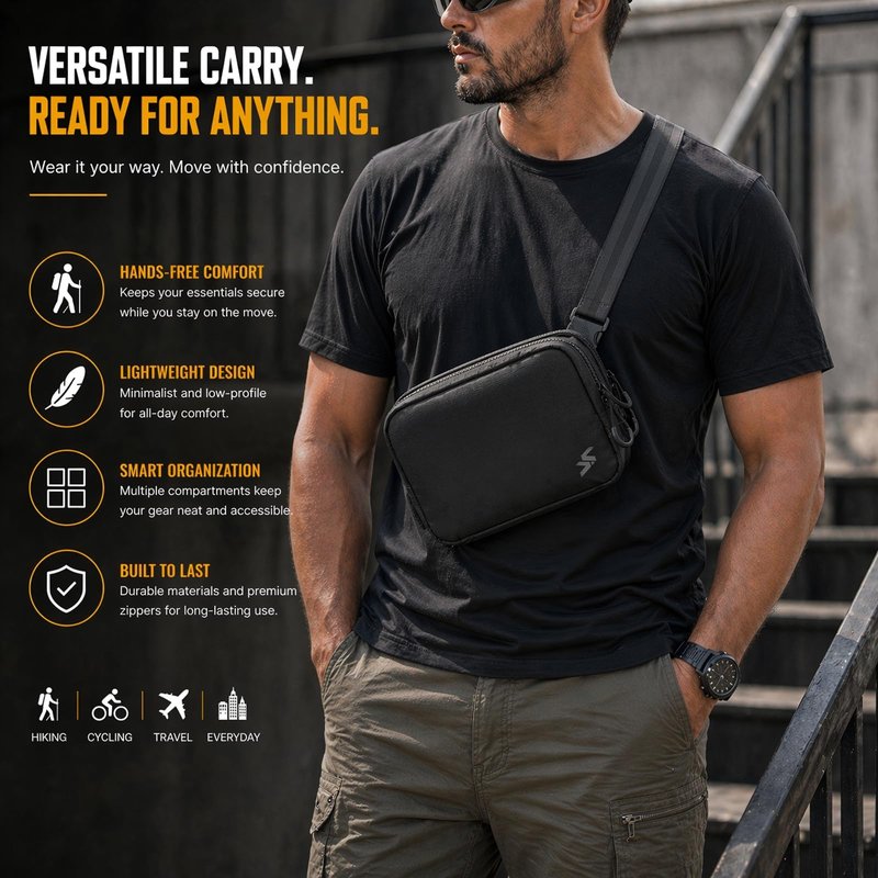 VOTAGOO Concealed Carry Waist Bag – 420D Nylon Water-Resistant Fanny Pack for Men with Hidden Pocket & Adjustable Belt – 10”W x 6”H x 3”D (Black)