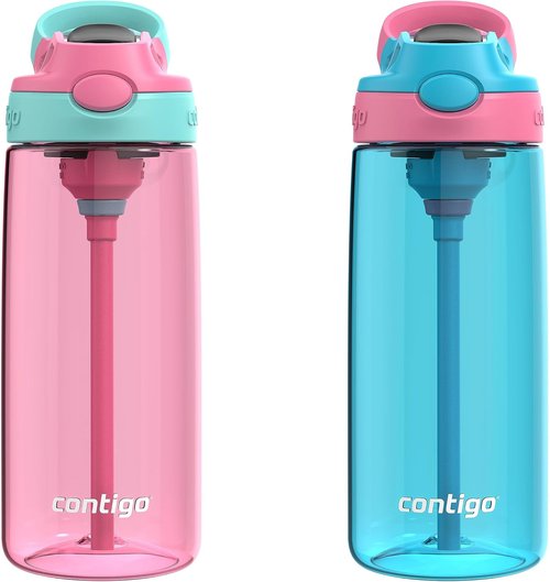 Contigo Aubrey Kids Water Bottle - 20oz, Spill-Proof, BPA-Free | 2-Pack in Azalea/Jade & Blue Raspberry