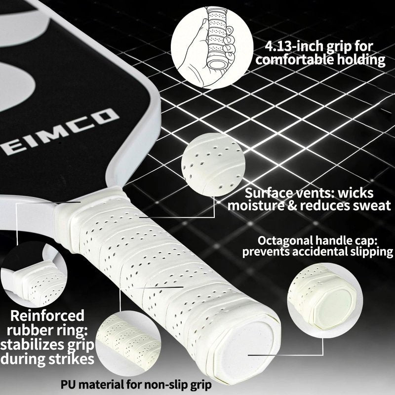 SUPEIMCO Pickleball Paddles (2 Pack) - T700 Carbon Fiber, Polypropylene Honeycomb Core,2cm Thick, 5.31" Extended Handle,8.1oz Medium Wt All Skill Levels