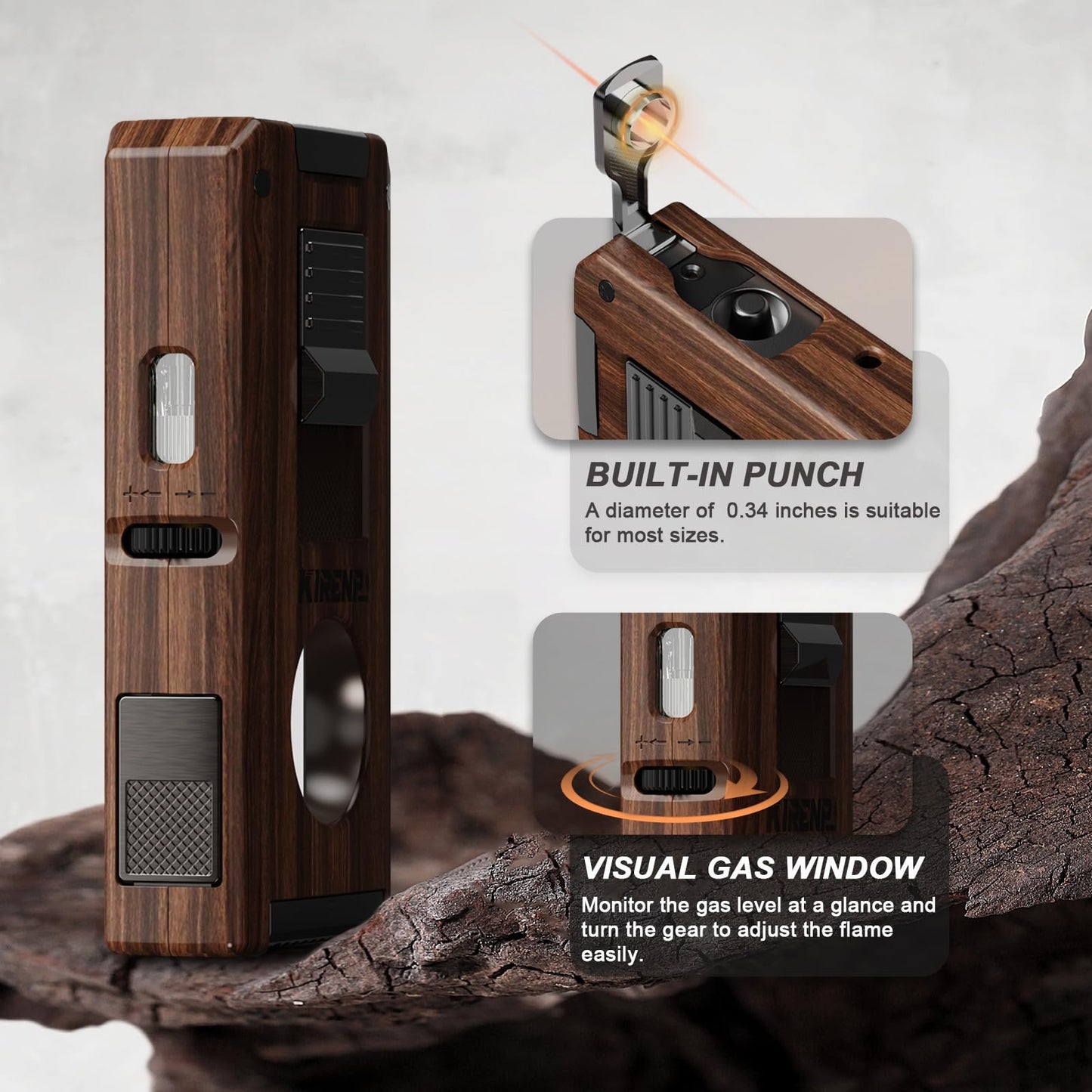 5-in-1 Multi-Torch Lighter with Dual Jet Flames, Auto-Pop Straight & V-Shape Shear, Punch, Holder, with Gift Box for Men, Refillable Butane Cool Lighters for Candle, Camping, Travel