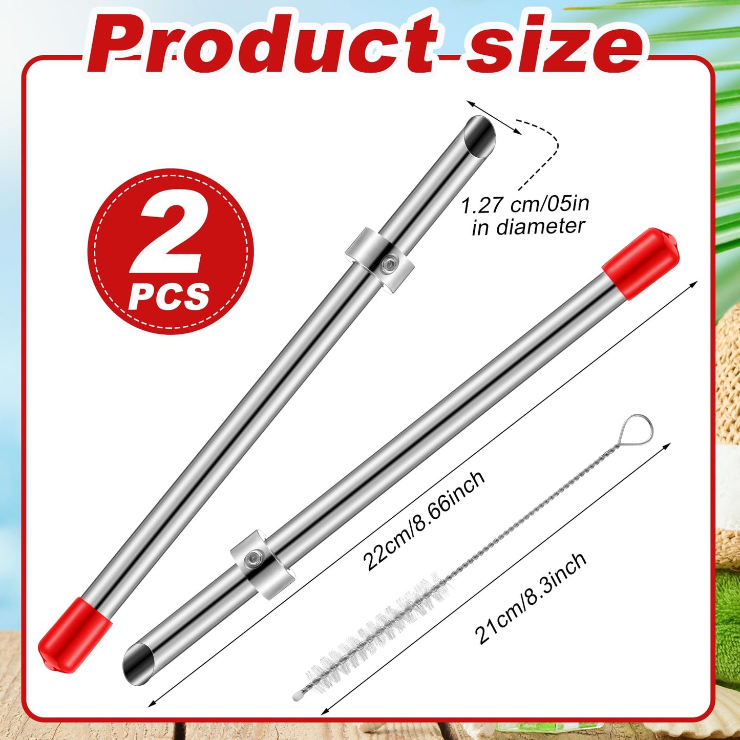 Lasnten 2 Pack Straw Puncher for Plastic Lids Lemonade Cups, Stainless Steel Straw Hole Puncher Punching Tools for Cafe Drinks Fresh Squeezed Lemonade Stand Supplies (8.7 Inch,Red)