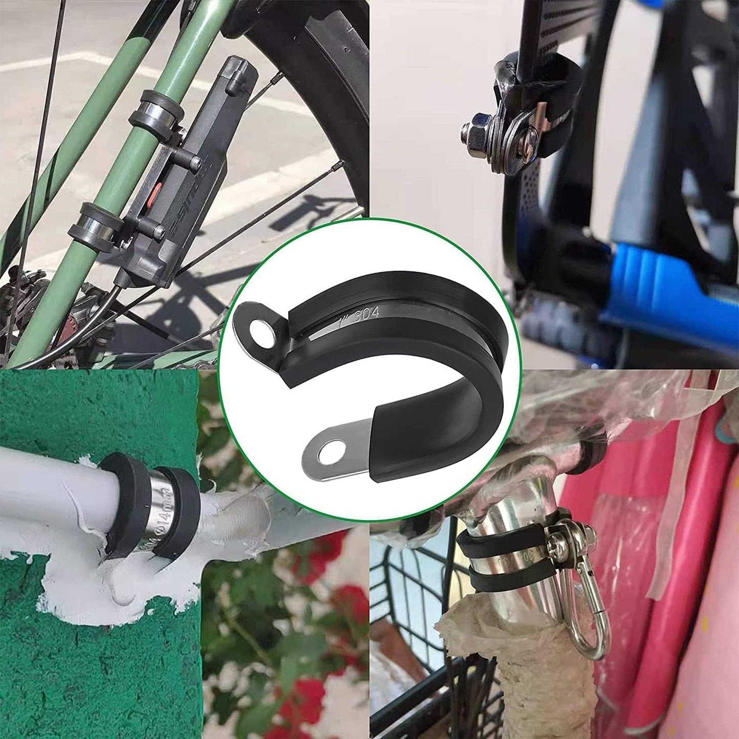 OURU 30pcs 1/8 Inch Stainless Steel Cable Clamps,Rubber Coated Cushioned Insulated Cable Clamp,Automotive Cable Wire Clamps,Pipe Clamps,Metal Clamp for Tube,Lines,Wire Cord Installation(Black,3mm)