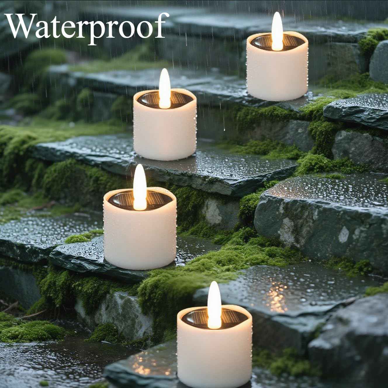 HL Solar Tea Lights Outdoor Waterproof,6PCS 2.4''x2'' Flickering Flameless Candles, Dusk to Dawn Rechargeable Battery LED Votive Tea Lights for Lantern, Garden, Camping, Home Decor (Warm White)