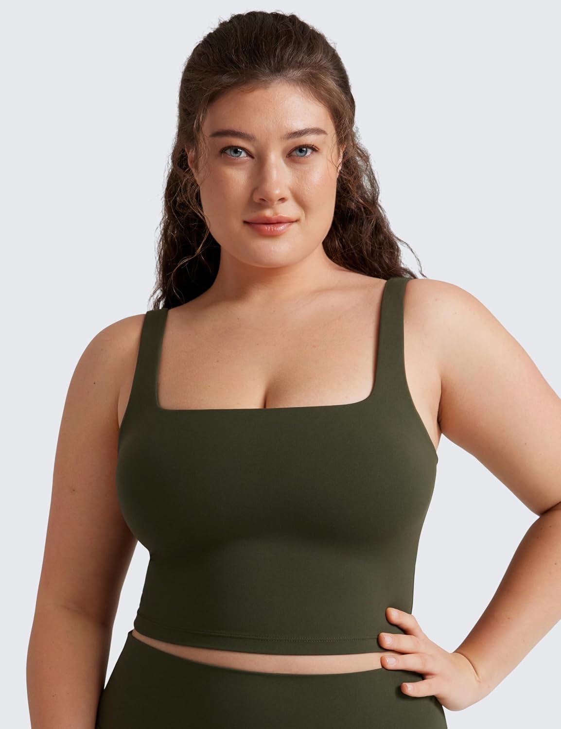 CRZ YOGA Butterluxe Crop Tank Top for Women - Padded Longline Sports Bra in Stylish Design
