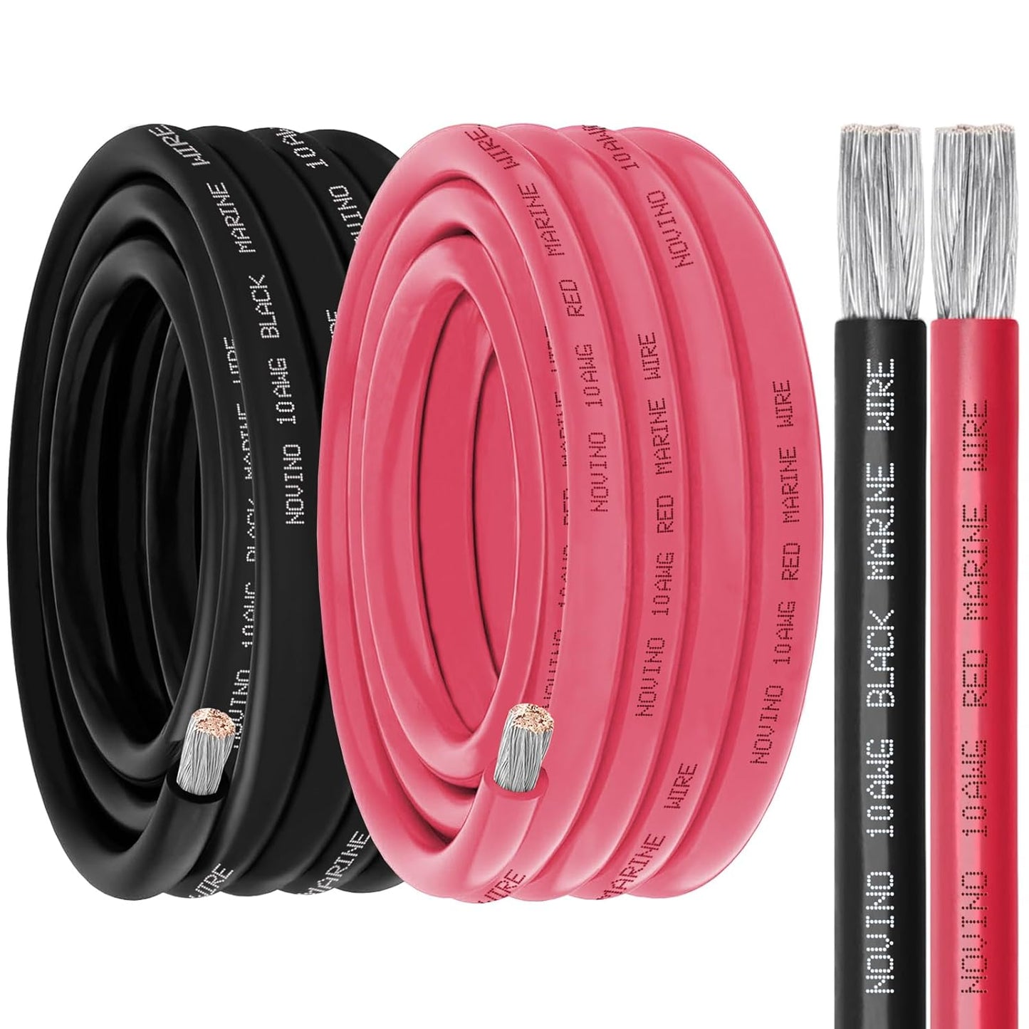 Skiennix 10 AWG Marine Grade Wire - 10FT Red & 10FT Black Tinned Copper Cable for Boats, Trailers & More