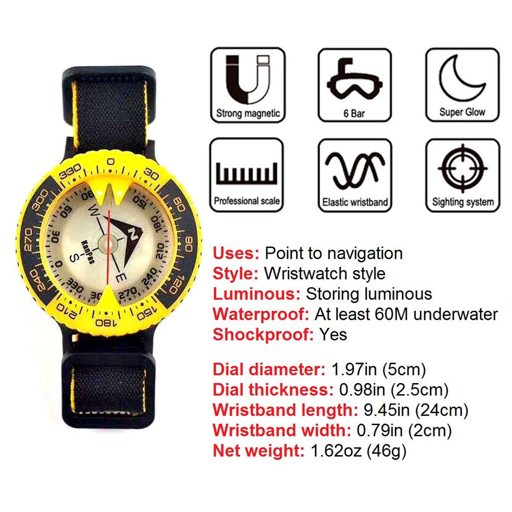 D-50 Ocean Elite Scuba Diving Wrist Compass for Orienteering Hiking Gliding Camping Climbing Cycling