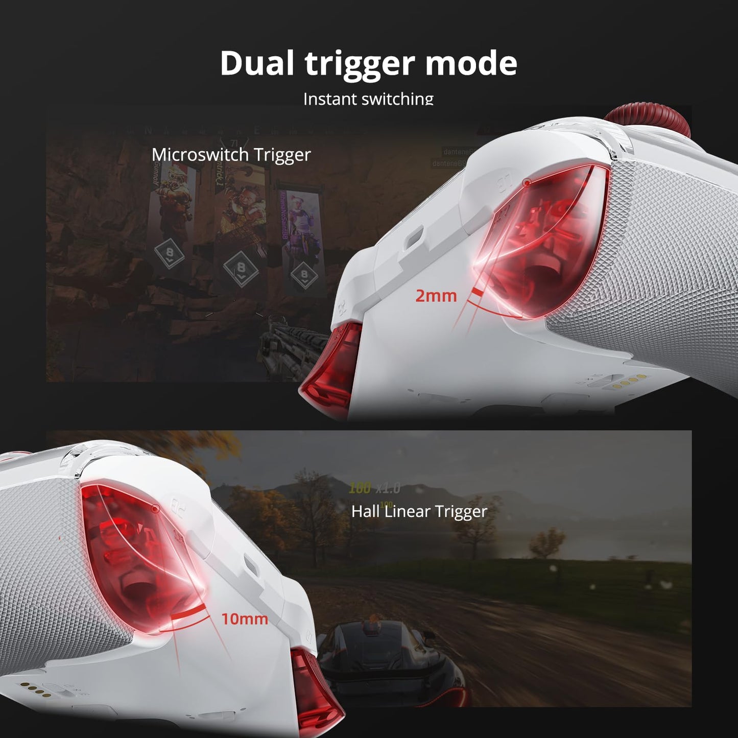 MOBAPAD Huben2 Wireless Switch Controller Pro – PC Controller with ALPS Linear Motors, Pro Controller Switch, Omron Mechanical Buttons, 6-Axis Motion (White)