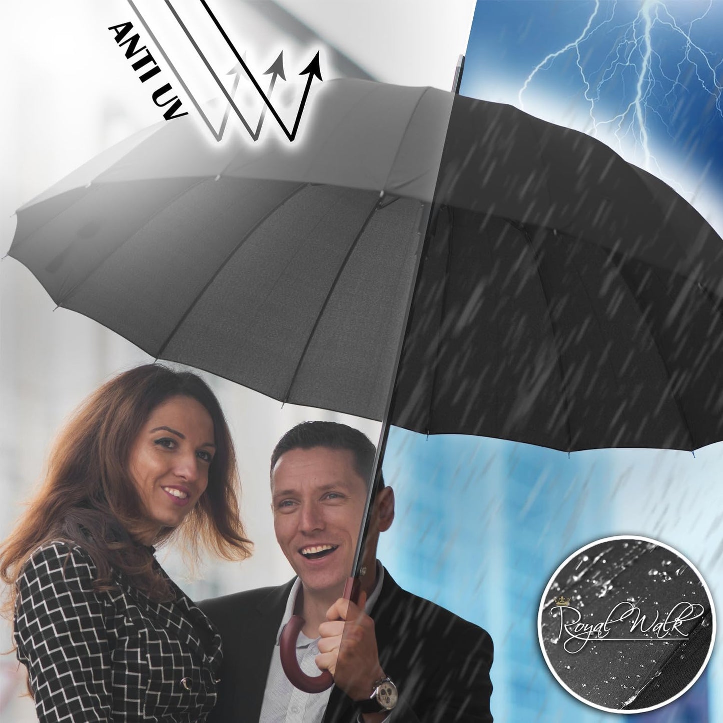 Royal Walk Large Umbrella - 54 Inch Automatic Open, Wind Resistant, Fast Drying for 2 Persons