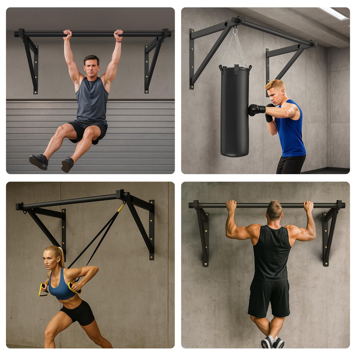 Pull Up Bar Wall Mounted, Adjustable Depth 51" Chin Up Bar, Strength Training Pull-Up Bars 500lbs Weight Capacity, Wall Mounted Pull Up Bars, Chin Up Workout Training Station for Home Gym Garage