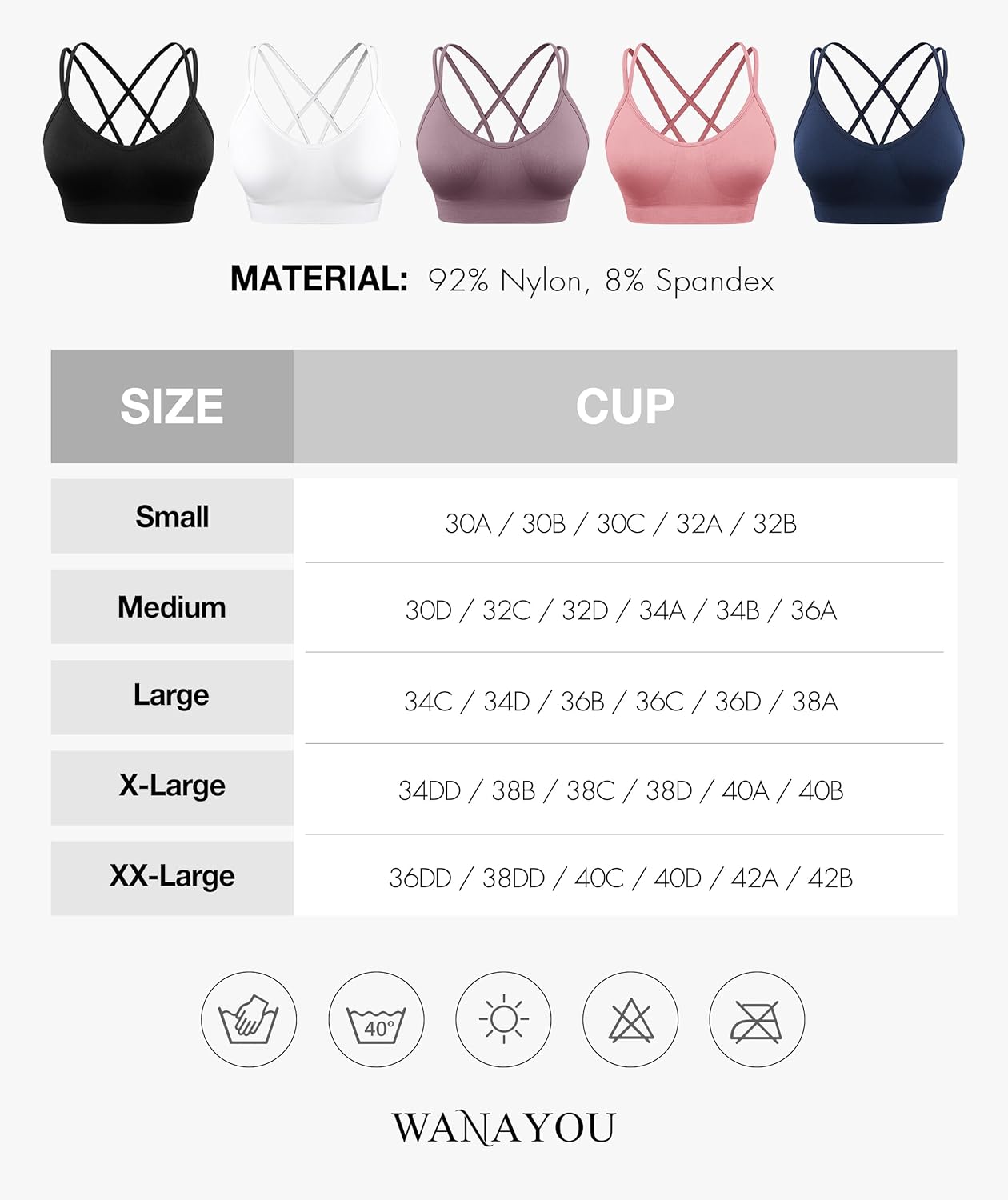 WANAYOU Sports Bras - Strappy Cross Back Medium Support Workout Bra | Padded Athletic Bra 3 Pack