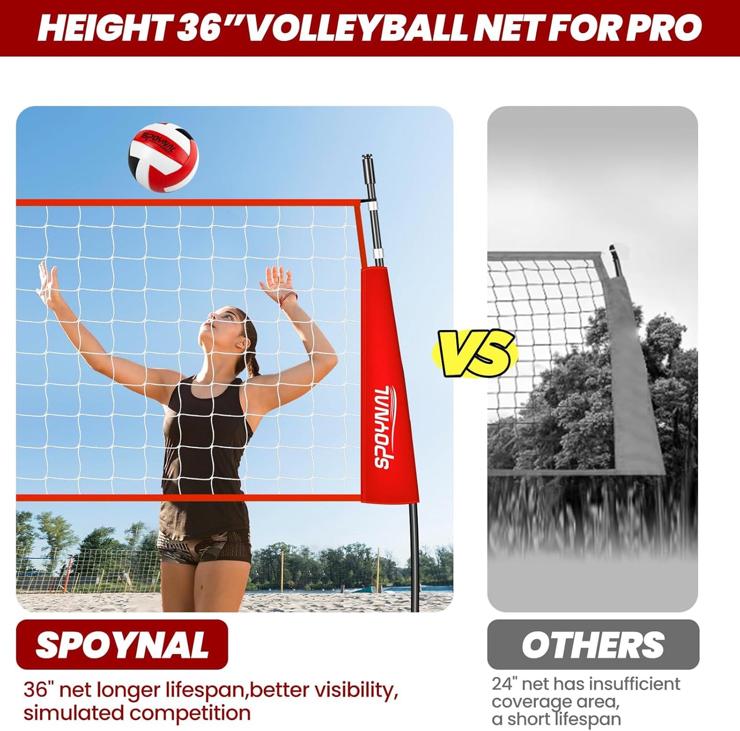 Skiennix Portable Volleyball Net - Adjustable Height Freestanding Set for Indoor/Outdoor Use | 12FT/20FT Size