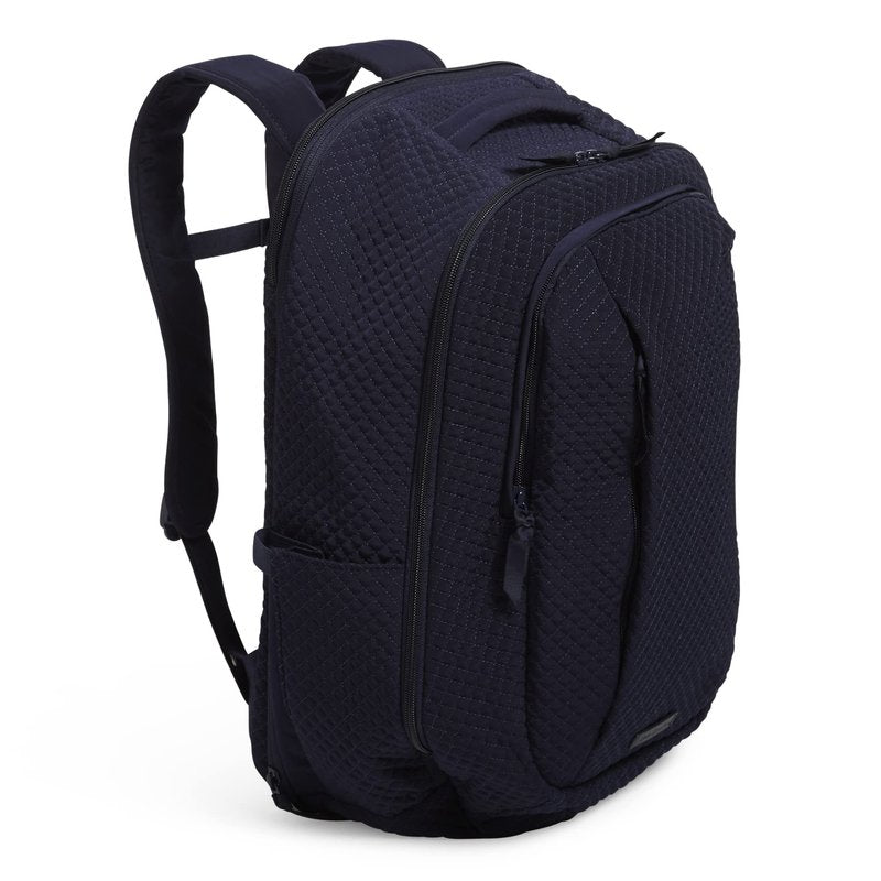Vera Bradley Women's Microfiber Large Travel Backpack Travel Bag, Classic Navy, One Size