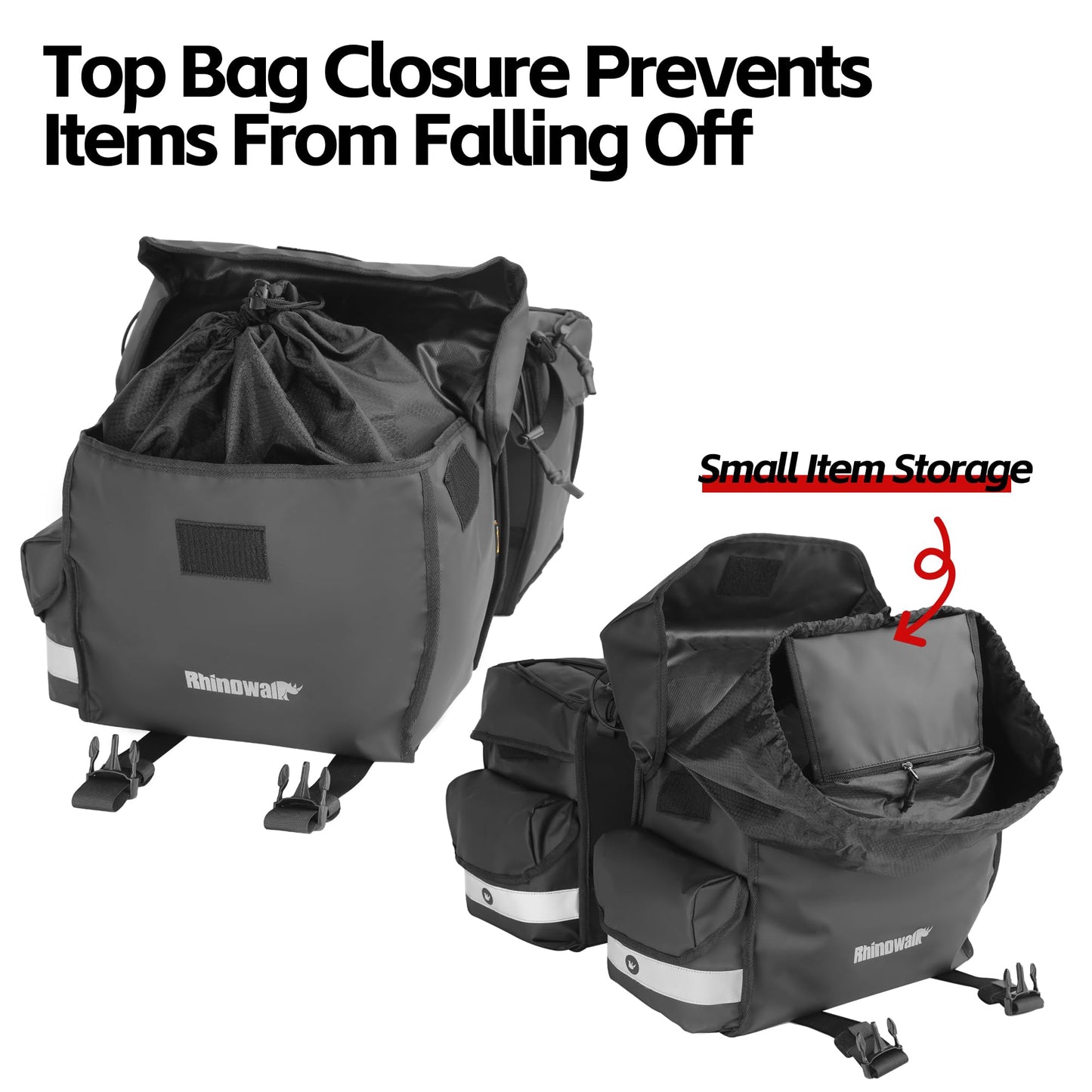 Rhinowalk Bike Pannier Bag 22L Double Pannier Bags Saddle Bags for Rear Rack Bicycles With Carrying Handle Professional Cycling Accessories-Black