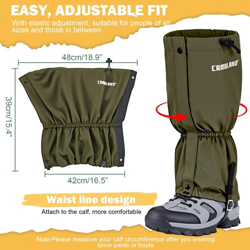 CAMULAND Leg Gaiters for Men and Women, Durable 900D Oxford Water-Resistant Boot Gaiters for Hunting & Hiking, Adjustable Breathable Ankle Gaiters for Trail Running, Army Green