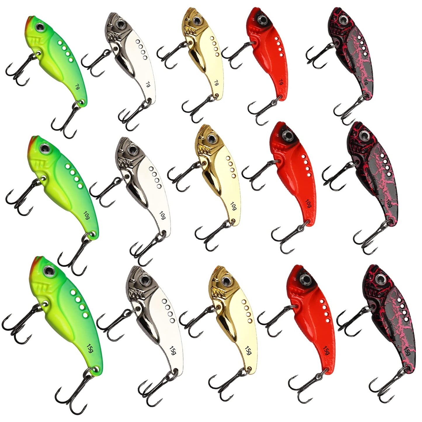 Dovesun 15pcs Blade Bait Fishing Lures Fishing Spoons Lures Fishing Swimbait for Bass, Crappie, Trout Walleye Type 1