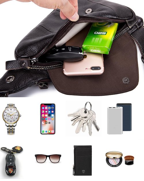 pundarika Genuine Leather sling bag for men women casual crossbody backpack small shoulder bag chest bag-Dark Brown