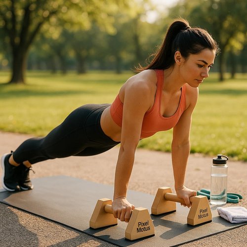 Pixel Motus Wooden Push Up Bars – Solid Beechwood Parallettes with Ergonomic Wrist-Friendly Handles, Non-Slip Rubber Feet, Heavy-Duty Home Workout Bars for Calisthenics, Strength Training & Dips