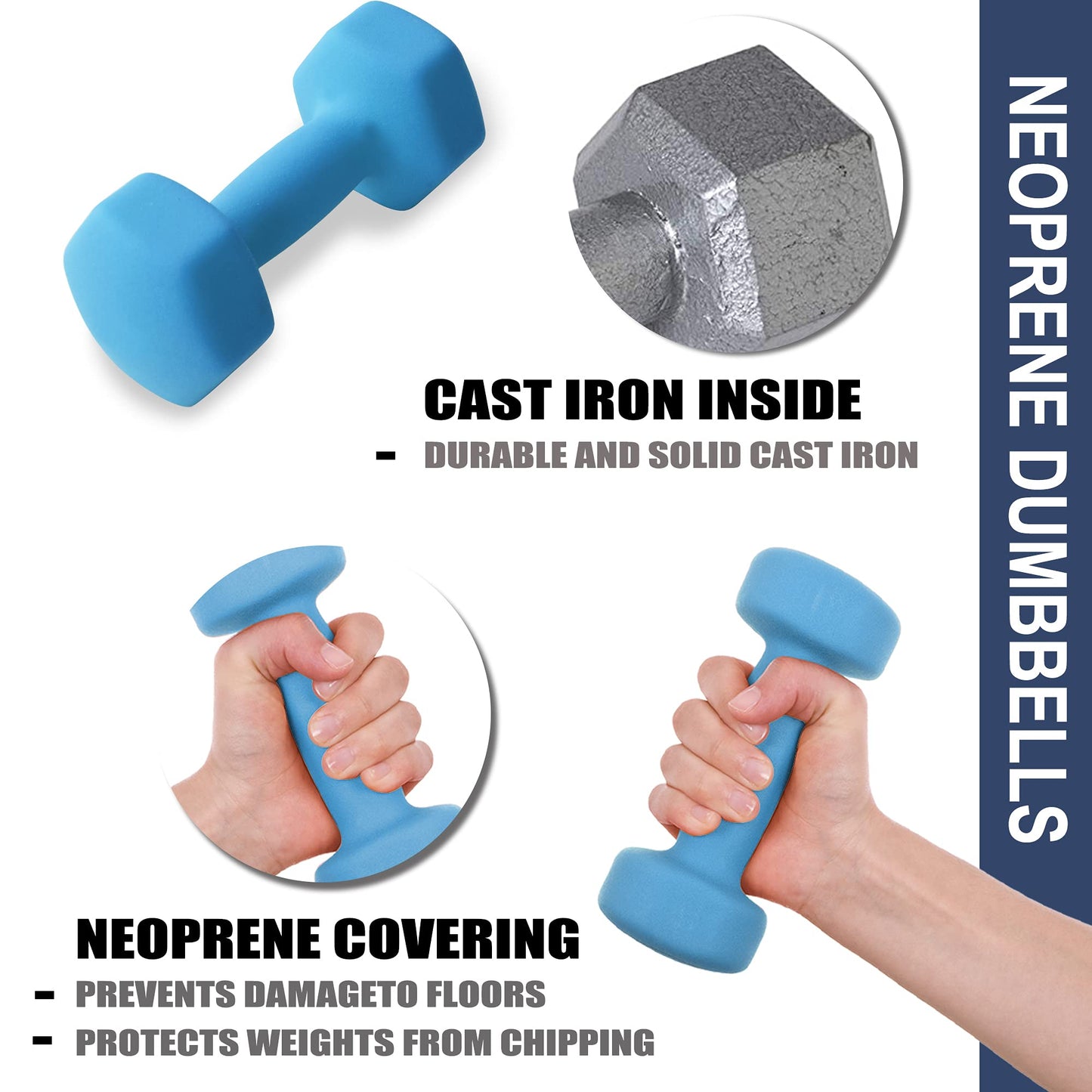 Balelinko Home Gym Equipment Workouts Strength Training Weight Loss Pilates Weights Yoga Sets Weights for Women, Men, Seniors and Youth, 7LB Blue, Pair